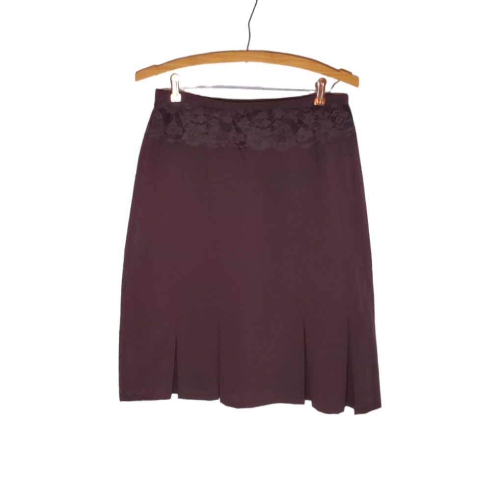 Brown Vintage Fitted Midi Skirt with Lace Detail at Waist